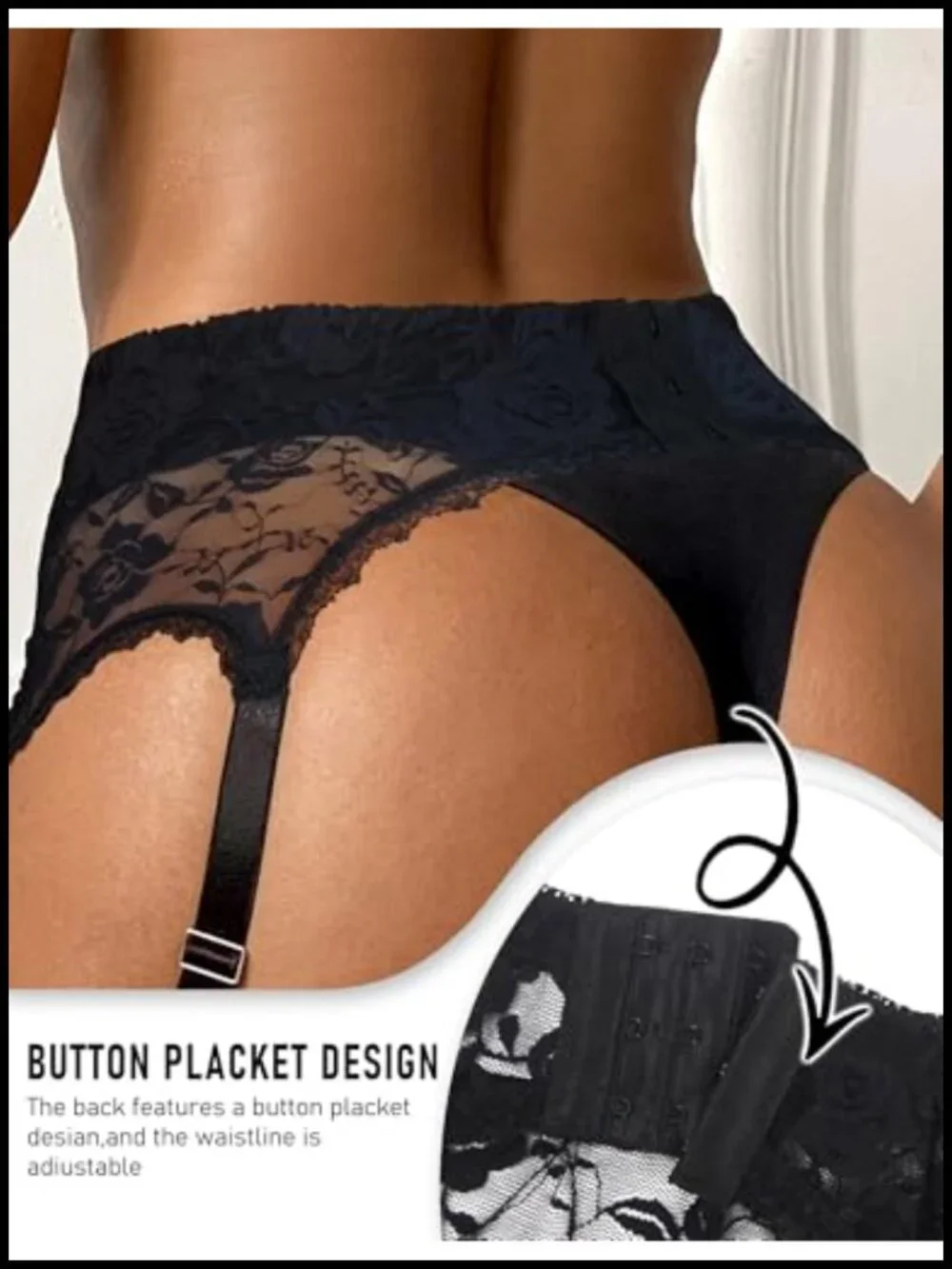 Lace Garter Belt and Thigh High Stockings Set with 6 Straps, Plus Size, Hook